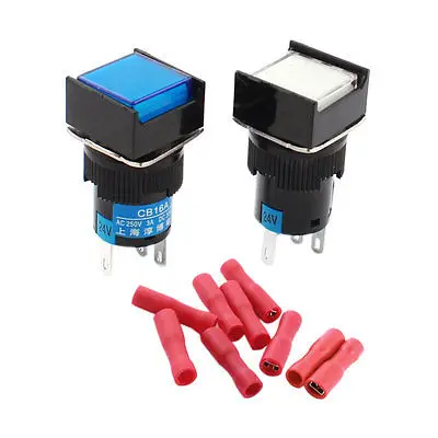 

2Pcs DC24V Light SPDT Locking Rectangle Pushbutton Switchs w Female Connectors