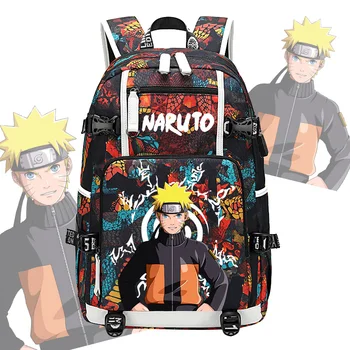 

2020 New Sasuke school bag Naruto Uzumaki cosplay Backpack laptop Travel bags USB Oxford bgs