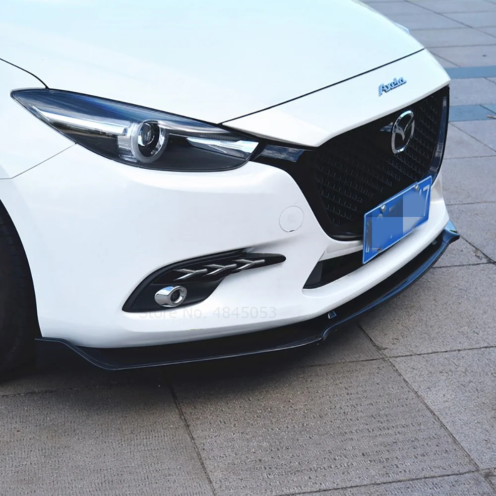 Для Mazda 3 Axela до углеродное волокно передний бампер для губ накладка наружные части авто Блеск Черный ABS передний бампер 3 шт