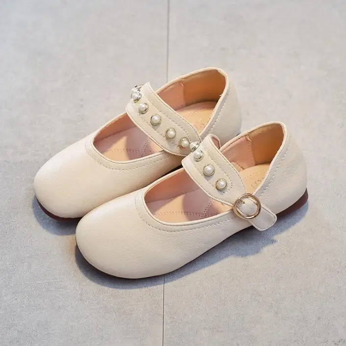 beige Weoneit/нарядные свадебные модельные туфли для девочек; Детские тонкие туфли принцессы; 3 цвета; модная кожаная детская обувь для девочек - Цвет: beige