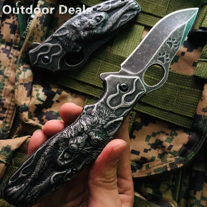 Коллекция 3D Король-Волк сверхмощный складной нож Stonewash Карманный тактическое средство для выживания на открытом воздухе Кемпинг Охота рыболовные ножи