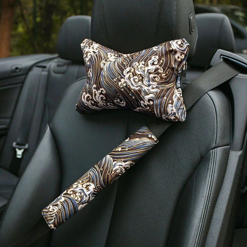 Car Pillow JDM Japanese Ukiyo-e Car Seat Head Neck Rest Pillow Car Cover Vehicular Pillow Seat Headrest Accessories 1pcs