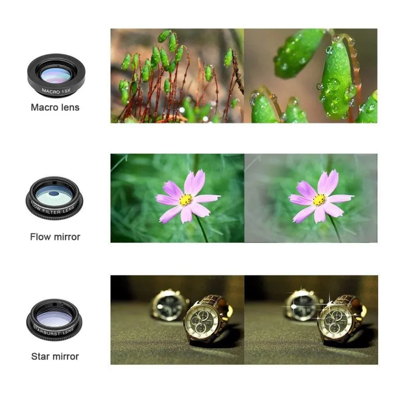 Universal Phone Lens Kit 10 In 1 Fisheye Wide Angle Lens Kaleidoscope Filter Telescope Lens For Smartphone