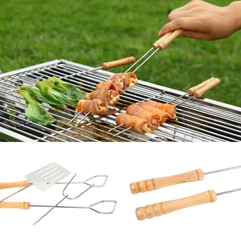 

3pcs/lots Barbecue Tools Set Grilling Tongs Fork Spatula CLainless BBQ Utensil Hand Cakes Pressure Shovel Cooking