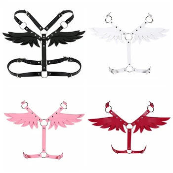 

Leather Wings Lingerie Angle Crop Tops Strap Caged Sexy Metal Rivet Punk Goth Dance Costume Cosplay Women Body Cage Harness Bra