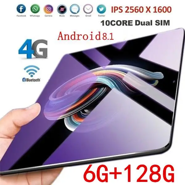 

10.1 Inch Deca Core Android 10 Pro Tablet Pc 8GB/128GB 4G LTE Phone SIM Cards Phone Call 1280*800 IPS GPS WiFi Bluetooth Tablet