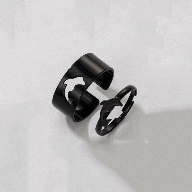 Simple Animal Butterlfly Star Moon Heart Open Rings For Women Girls Gothic Jewelry 2PCS Punk Black Couple Ring Set