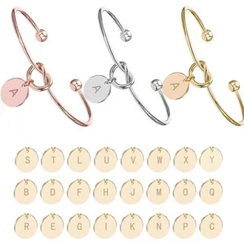 

KinitialFashion Heart Knot Initial A-Z 26 Letters Bracelets Bangles Initial Charm Bangle for Women Bijoux Pulseiras Wholesale