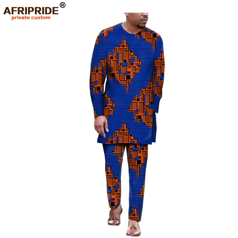 Africa ankara, весенне-осенние штаны, комплект для мужчин, AFRIPRIDE, длинный рукав, тянется по бокам, Раздельный топ+ штаны, Мужской Хлопковый комплект A1916008