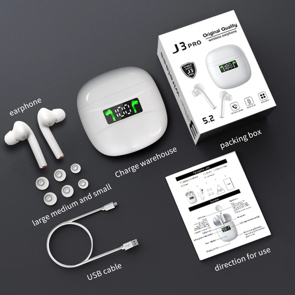 J3 Pro Tws Bluetooth Earphone True Wireless Sport Earphone Waterproof 3D Stereo Earbuds Handsfree Calls for Smart Phone