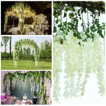 

UNOMOR 12 Pcs Artificial Silk Wisteria Ivy Vine Green Leaf Vine Garland Simulation Props 90CM for Wedding Party Decoration