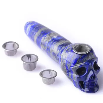 

Natural Lapis Lazuli Quartz Crystal Skull Wand Smoking Pipe Healing +3 Filters