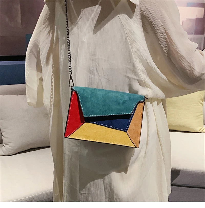 

Vintage Matte Patchwork Crossbody Bags for Women PU Messenger Bags Chain Strap Shoulder Bag Lady Small Flap DayBag