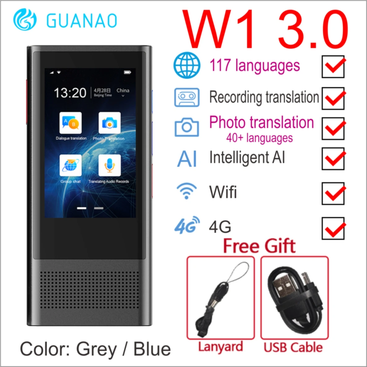 Boeleo W1 3 0 Ai Translator 117 Languages Portable Voice Device Smart Business Travel Arabic Learning Inter Translation Machine Translator Aliexpress