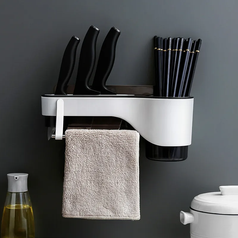 

Kitchen Storage Shelf Punch-free Wall Hanging Tool Holder Kitchen Supplies Household Chopsticks Towel Spoon Cutter Storage Rack