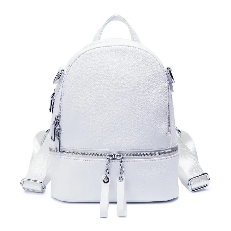 2022 ZENCY Silver Hardware 100% Genuine Cow Leather Lady Women's Backpacks Top Layer Cowhide Summer Backpack Young Girls Bag