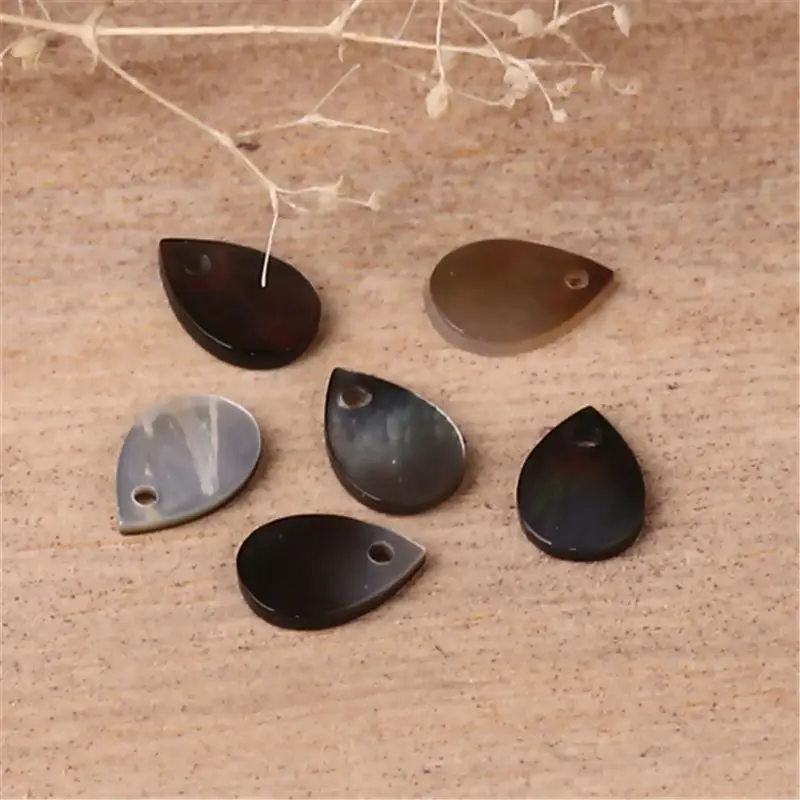 

10 PCs Natural Shell Loose Beads Drop Black White AB Rainbow Color For Fashion DIY Jewelry About 9mm x 6mm, Hole:Approx 0.7mm