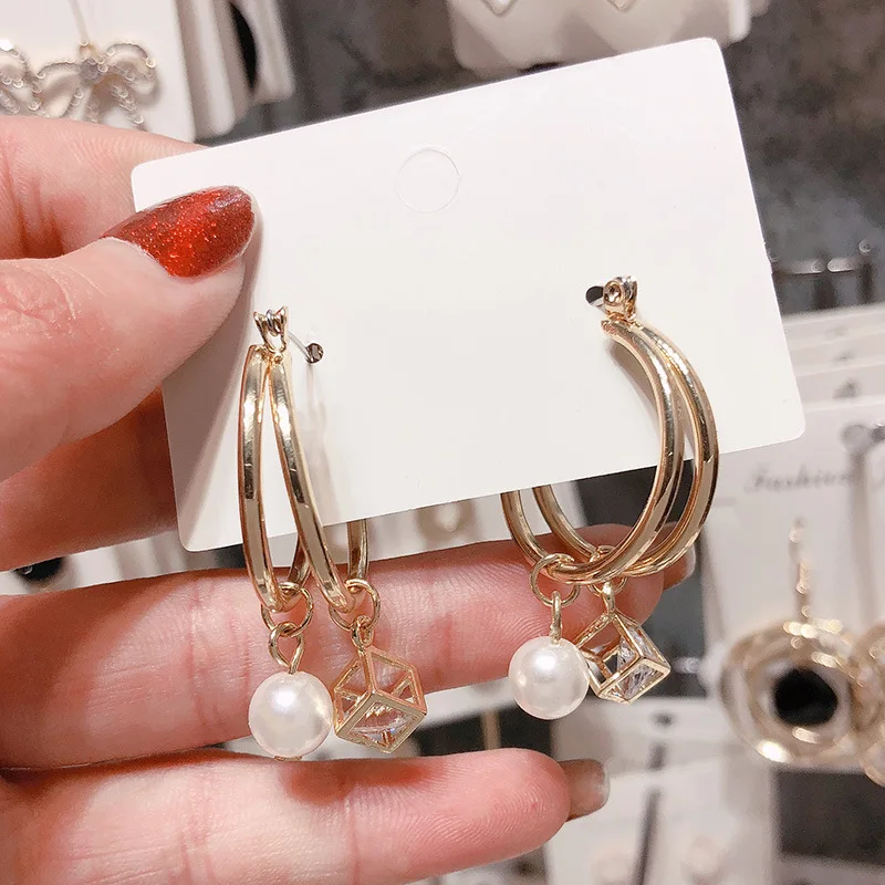 Серебряные иглы длинные женские серьги с жемчугом модные темперамент простые анти-аллергические серьги летние индивидуальные сетчатые украшения - Окраска металла: 1.79