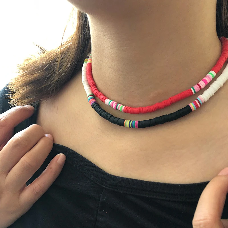 Donarsei 2020 New Fashion 6mm Soft Pottery Choker Necklace For Women Bohemian Adjustable Colorful Clay Collar Necklace Gift - Image 4