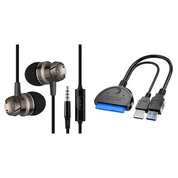 

1 Pcs 3.5Mm Wired Headset Turbo Subwoofer & 1 Pcs USB3.0+2.0 To SATA Adapter Cable Cable Hard Drive Adapter Cable