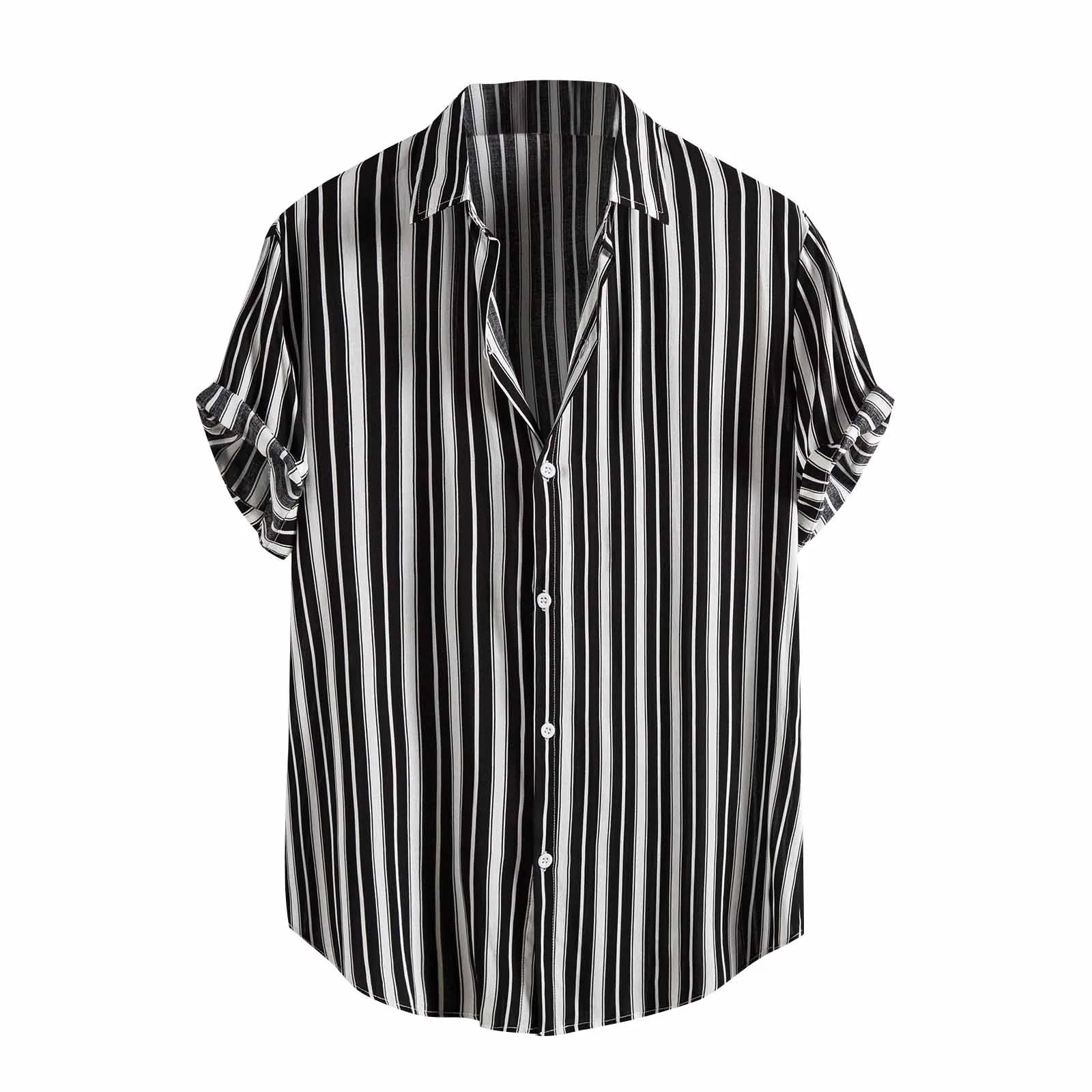 Camisa hawaiana a rayas para hombre, blusa informal de manga corta con botones, ropa de calle para verano, 2021