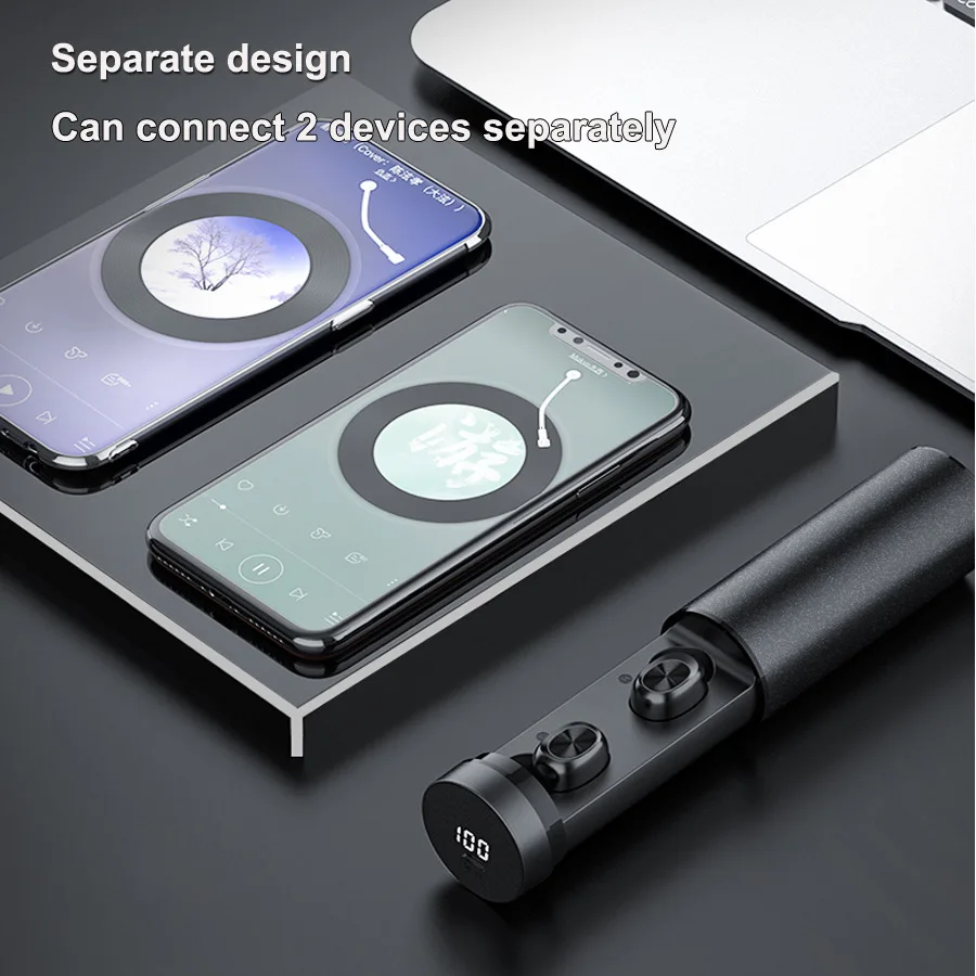 Bluetooth Headset Pull out Wireless Earphone TWS True Stereo with Microphone Metal Matte Touch Music with Charging Boxmicrophone