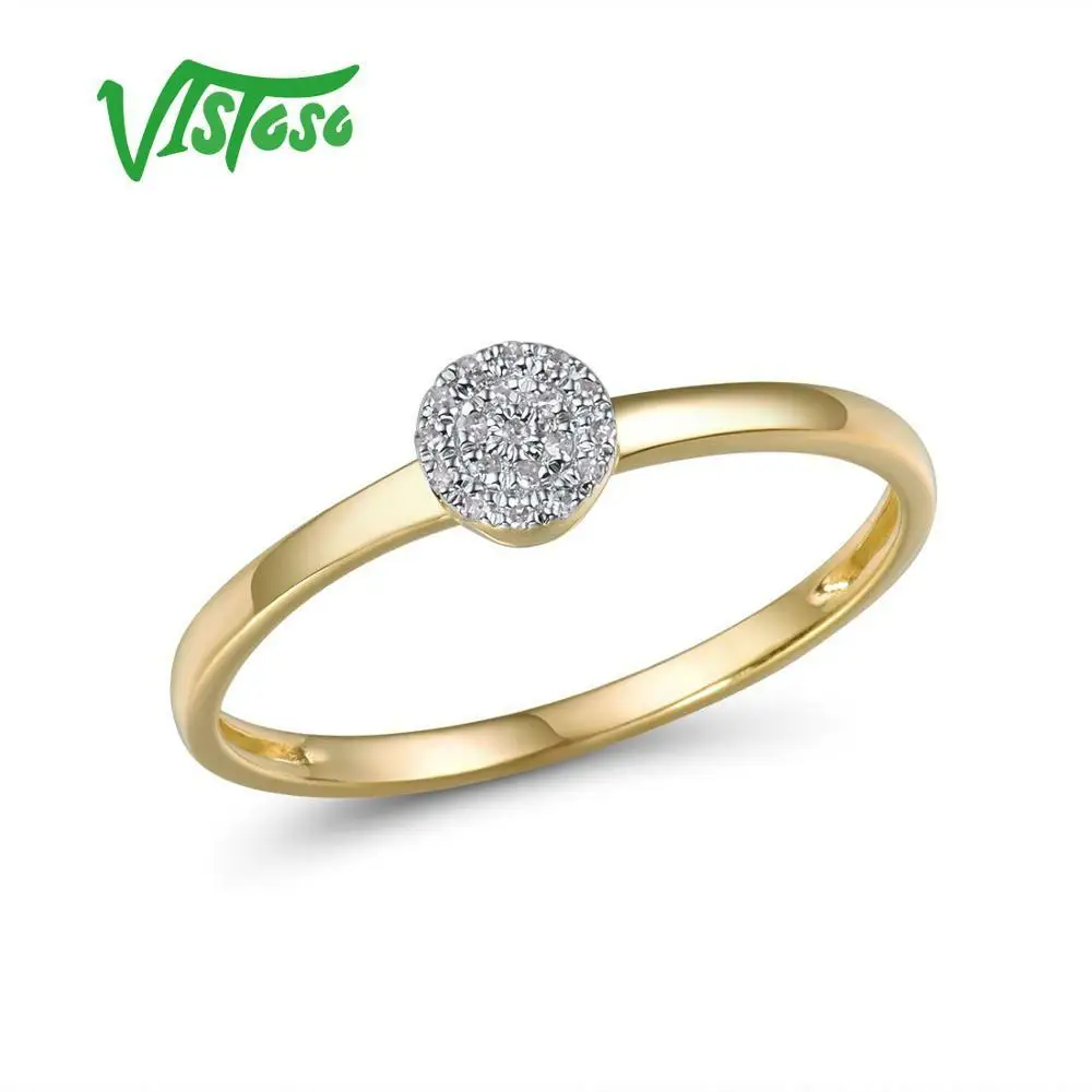 VISTOSO Pure 14K 585 Yellow Gold Sparkling Diamond Dainty Round Cirle Ring For Women Anniversary Trendy Fine Jewelry