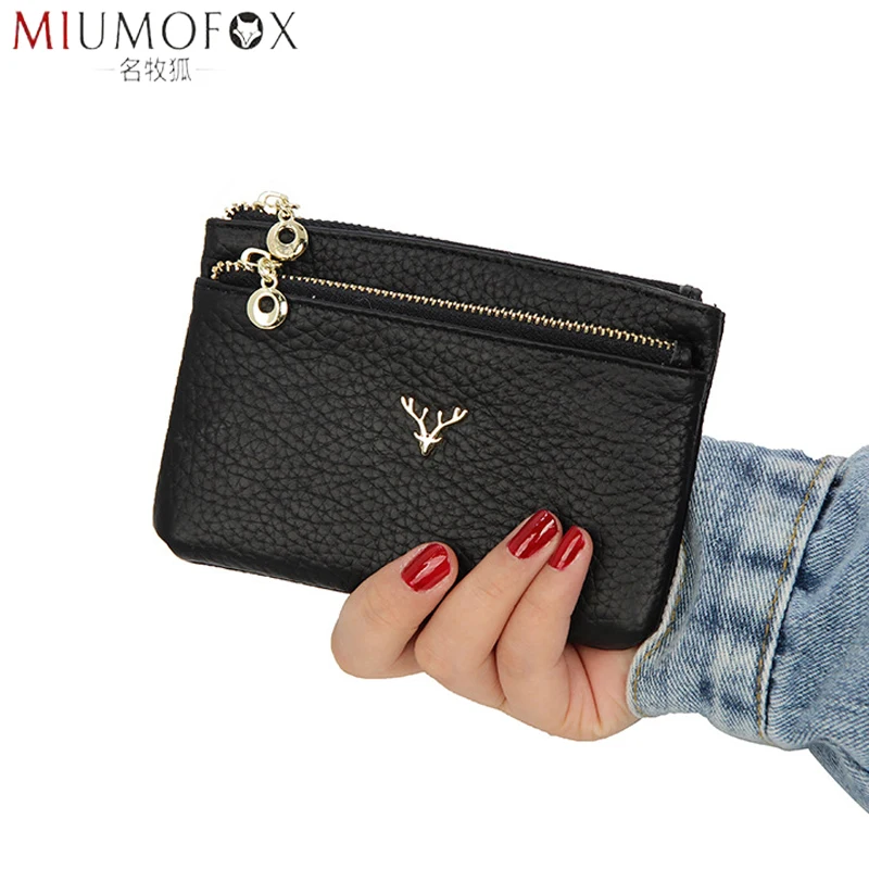 Первый слой воловьей кожи женский кошелек для монет из натуральной на молнии