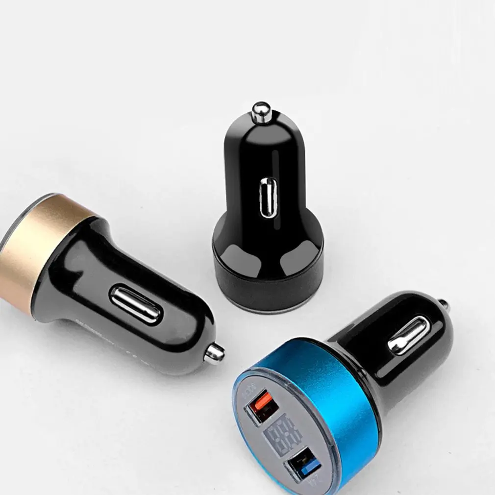 Auto Accessories Dual USB Digital Display Car Charger Portable Car Cigarette Lighter With LED Display Car Charger usb type c car charger