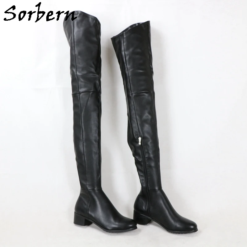 Sorbern Unisex Crotch Thigh High Boots Flat Heel Round Toe Half
