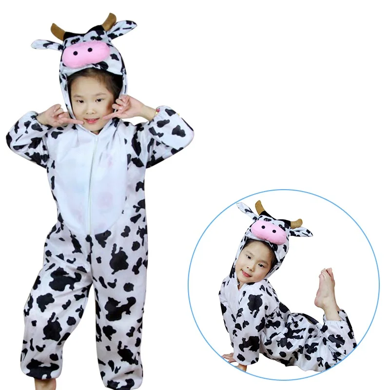 Kids Cartoon Animals Farm Cow Costumes Boy Girl Halloween Cosplay Costume Anime Disfraces Dress Up Role Play Jumpsuit Clothes