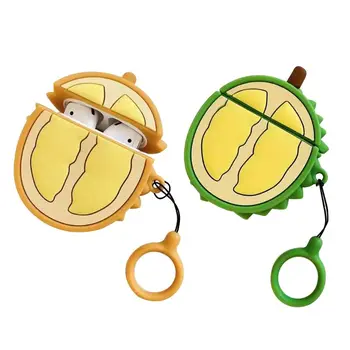 

Unique Durian Fruit Pattern Protective Case Shockproof Soft Silicone Cover Skin Protector with Lanyard for Airpods 1/2 Charging