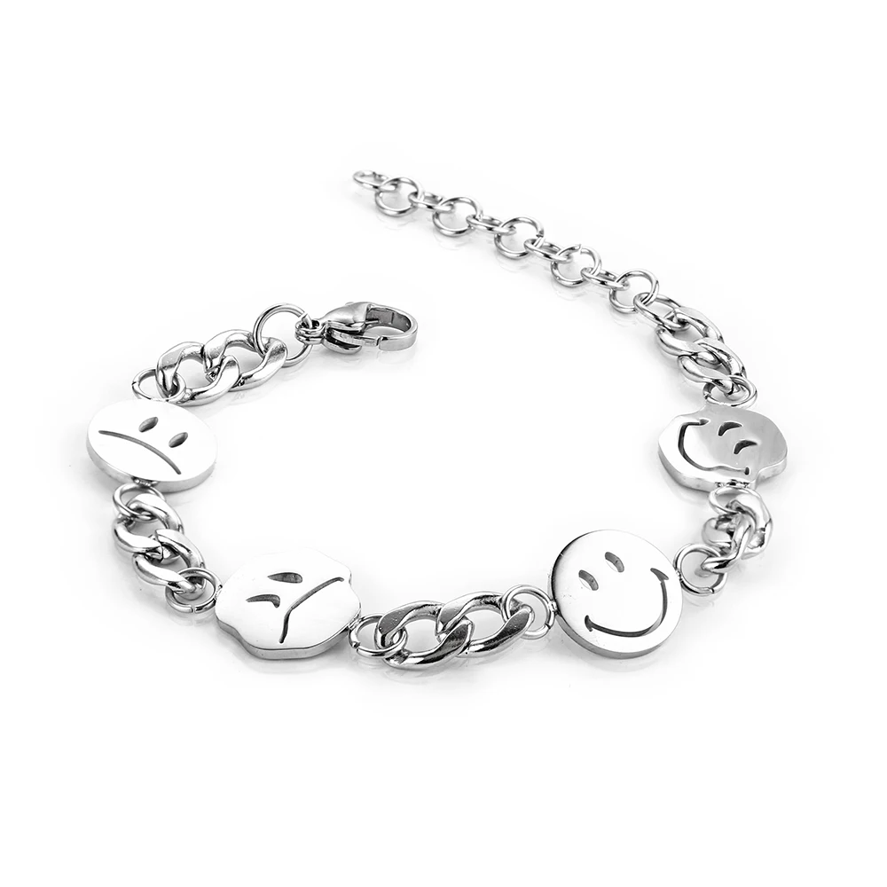 Нержавеющая сталь Серебряный улыбка смешной Счастливый милый звено цепи Браслеты браслет для Для женщин Для мужчин