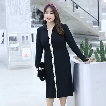 

Women's Spring Solid Color Button Contrast Color Dress Plus Size Knee Length Casual Dress 100 kg Can Wear