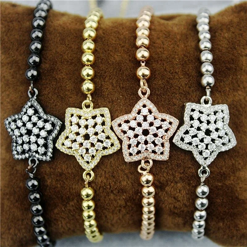 Регулируемый 10 шт./лот Мода cz браслет, кубический циркон звезды Шарм, ювелирные изделия браслеты ручной работы дешево