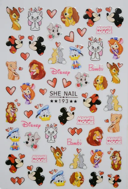 1PCS Disney Cartoon Anime Stitch Nail Sticker Mickey Mouse Donald Duck Nail Slider Dumbo Lion King Art Nail Decoration 193