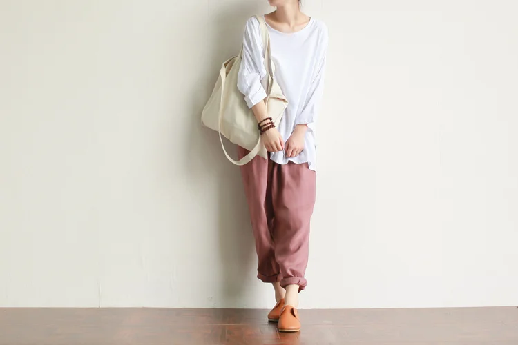 Clobee pantalones mujer Spring Women Plus Size Cloth Loose Cotton Linen Trouser Elastic Waist Straight Vintage Female Pants