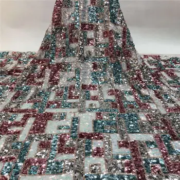 

French Nigerian sequins sequence 2020 African net tulle mesh voile lace fabric high quality for party wedding dress 5yards / lot