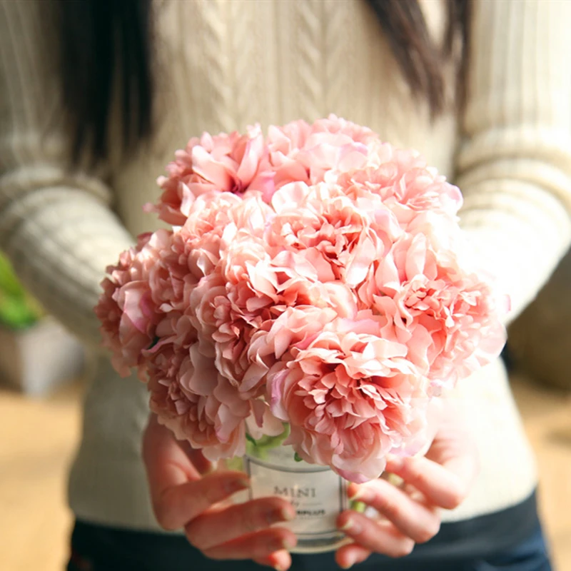 

Silk DIY Artificial Flowers Peony Bouquet for Wedding Decoration 5 Heads Peonies Fake Flower Home Decor Hydrangeas Cheap Flower