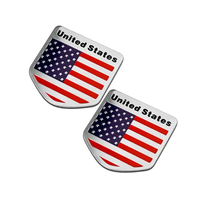 2pcs United States USA Flag Aluminum Car Sticker Fender Trunk Emblem Badge Decal