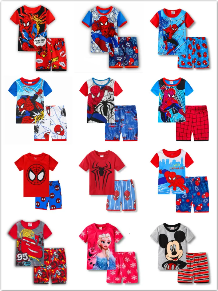 Kid Pyjamas Sleepwear-Suit Shorts-Sets T-Shirt Spiderman Elsa Girl Baby Boy Cartoon Summer