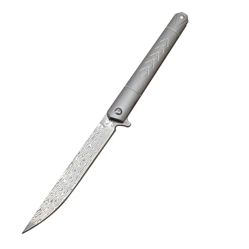 Damascus steel P Swayboo ручка нож складной титановый сплав 60HRC твердость M390 сталь D2 Сталь Открытый Портативный EDC Фрукты резак кожаная кобура - Цвет: Damascus steel P