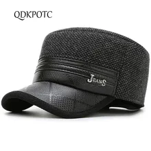 QDKPOTC осень зима новые мужские шапки сохраняющие теплые наушники армейские кепки плоская кепка наружная холодная защита папа Кепка