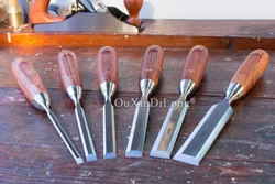 Ensemble de 6 burins à bois longs, charpentier, burins plats, outils fins pour le travail du bois FG793 