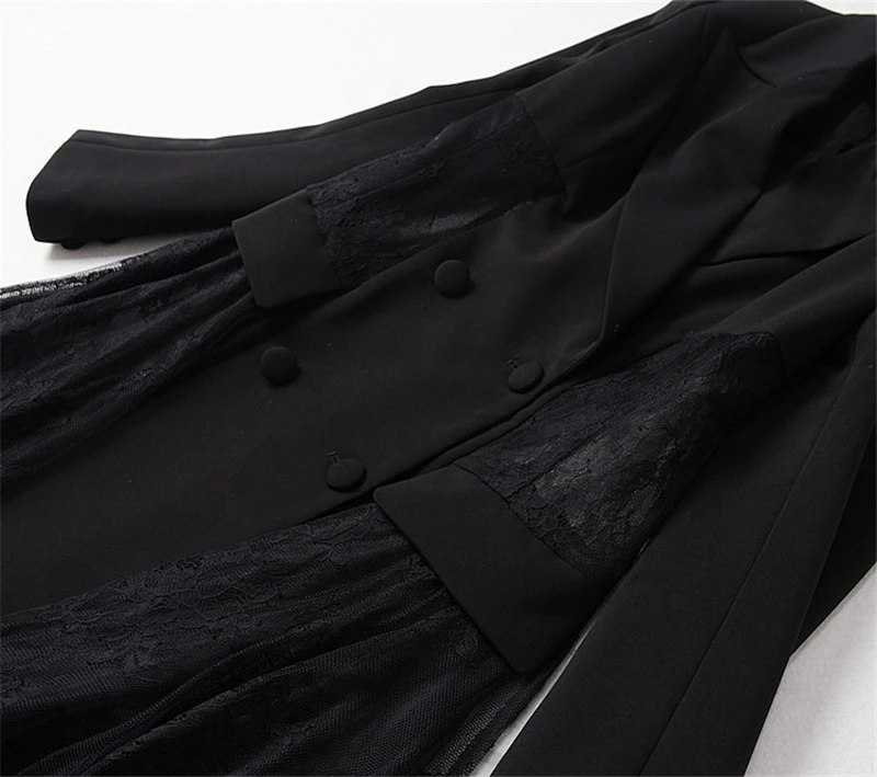 COLOREE, Европейское женское пальто, верхняя одежда, элегантное, длинный рукав, кружево, пэчворк, костюм, пальто, куртка, женское двубортное длинное пальто