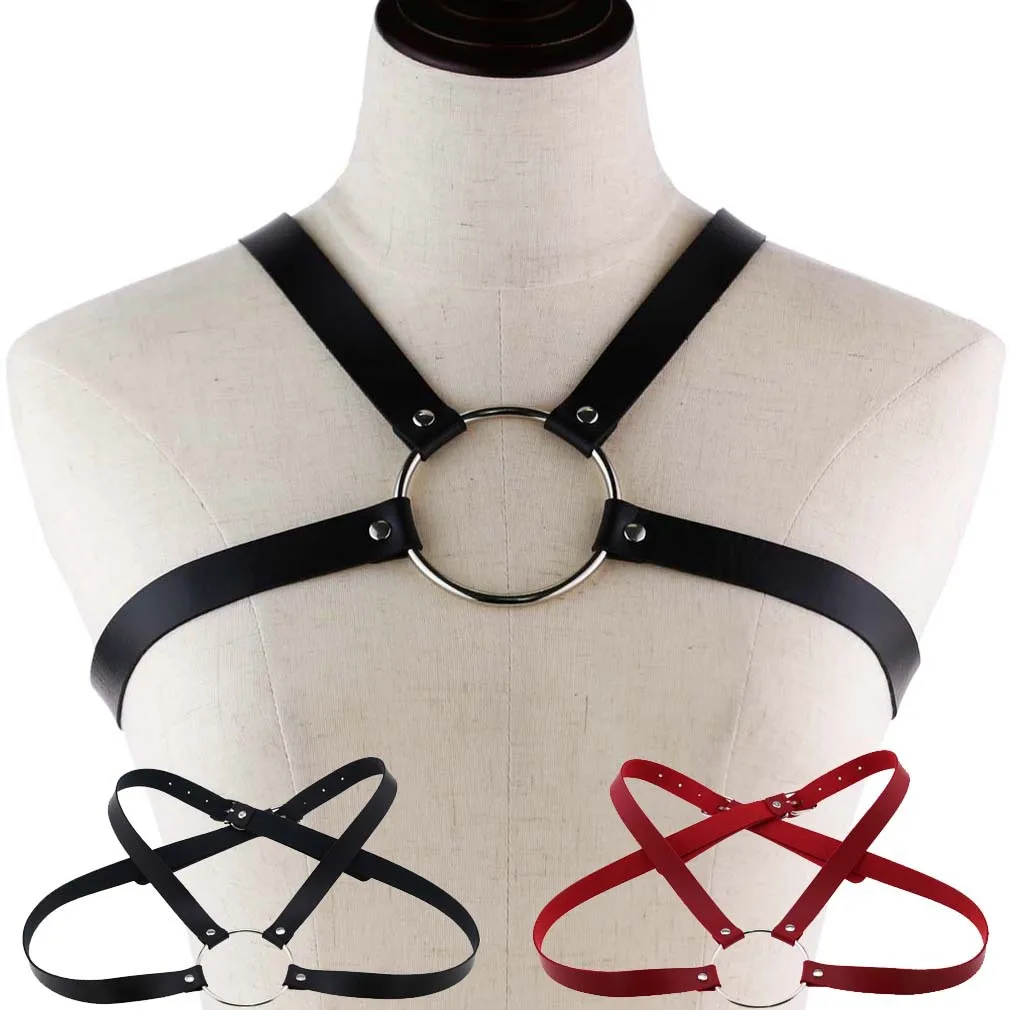 

Men Women Sexy PU Leather Chest Muscle Shoulder Strap Strap Abdomen Strap Punk Goth Big O-Shaped Body Strap