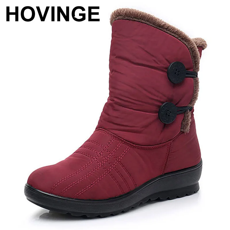 

HOVINGE Winter Women Waterproof Warm Cotton Shoes Mid Calf Snow Boots Wedges Platform Plush Casual Shoes For Women Botas