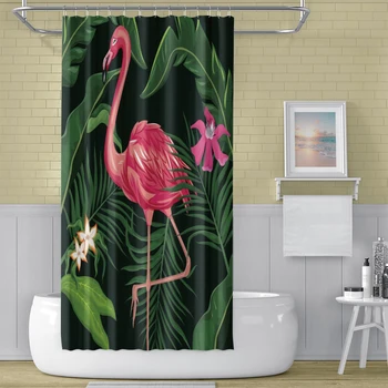 

Laeacco Flamingo Tropical palm leaf Shower Curtain Bathroom Waterproof Polyester Bath Screen Bohemian Bathroom Decor Large Size