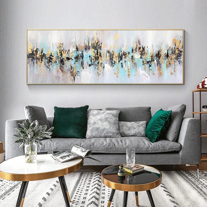 

100% Handpainted Abstract Oil Painting On Canvas Wall Art Picture Acrylic Golden Landscape Painting For Living Room Modern Decor