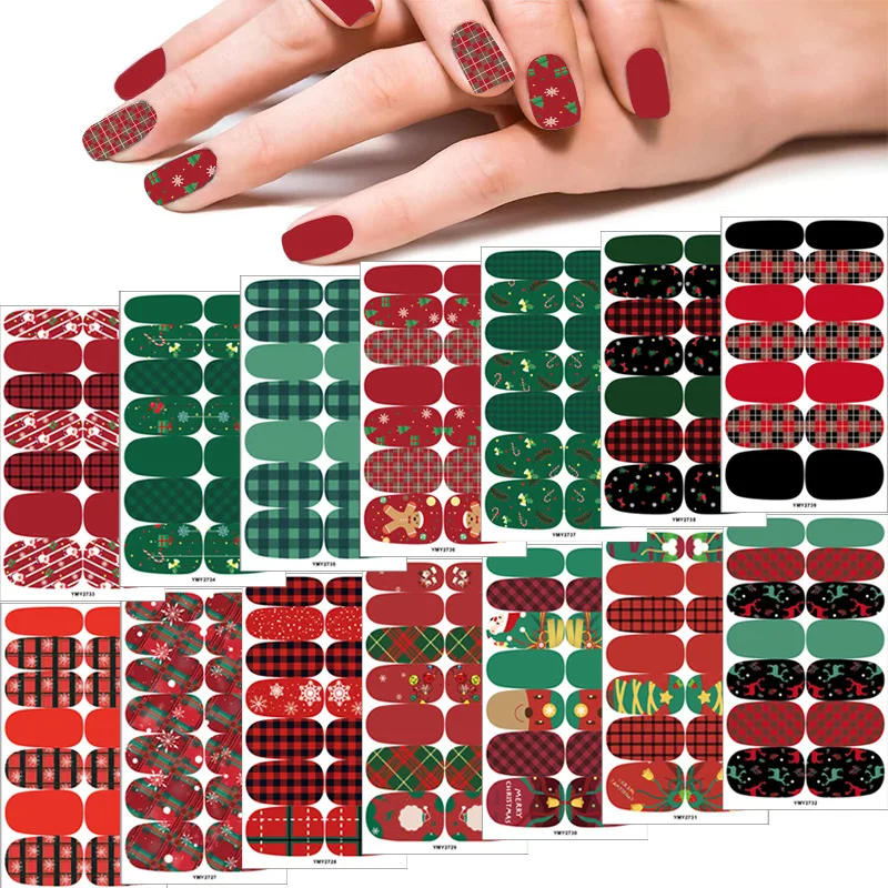 

Baking Free Christmas Series Nail Polish Stickers Strips Plain Nail Art Decorations Heart Designs Glitter Powder Manicure Tips